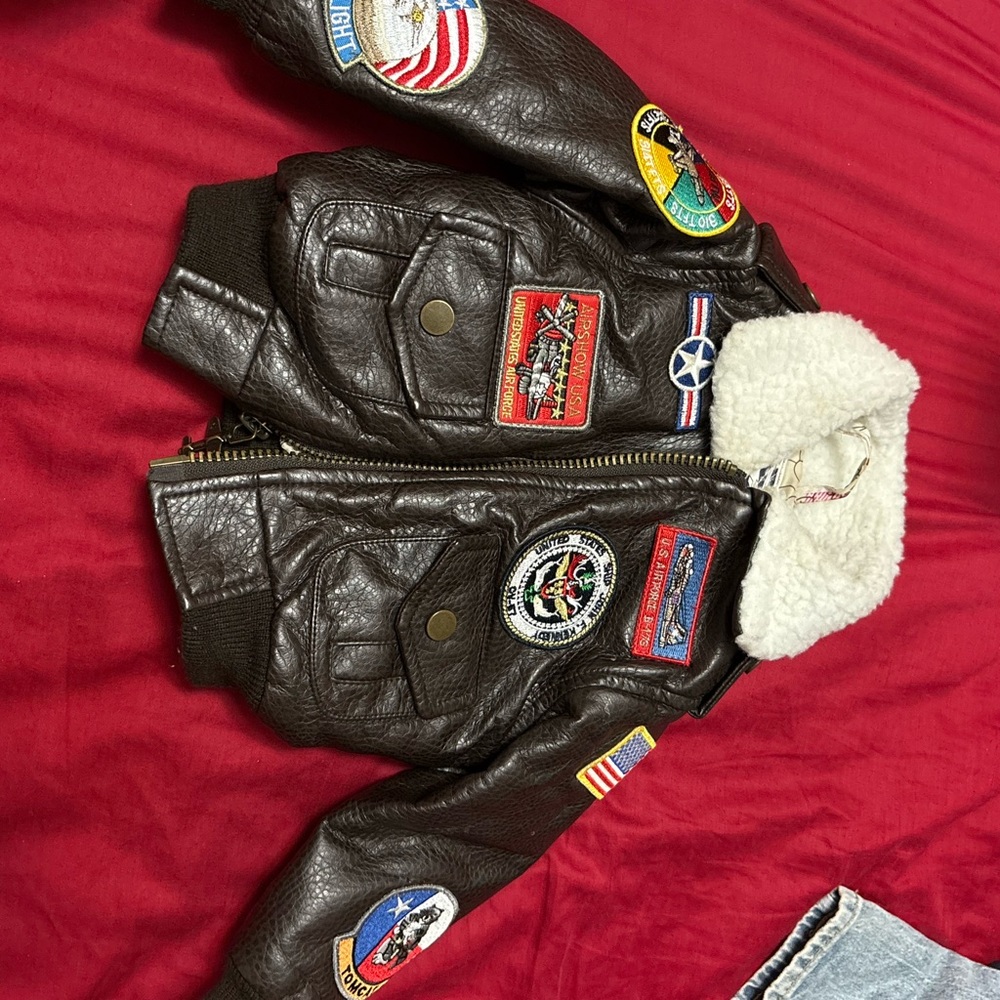 Children's Dark Brown Flight Jacket with Patches